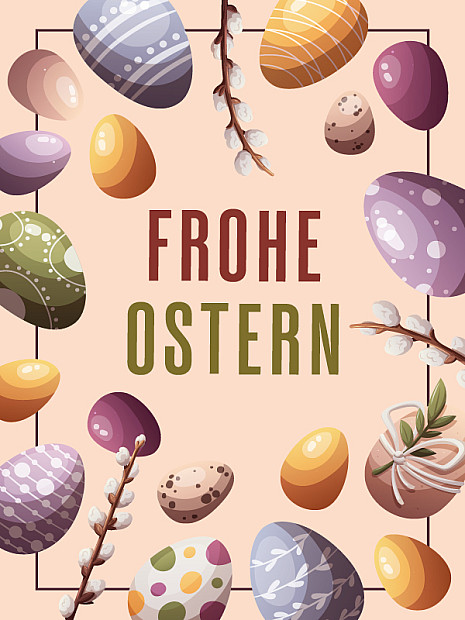 Oster-Gutscheinmotiv mit verspielter Osterillustration.